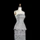 Elegant Gray Strapless Evening Dress with Scalloped Peplum Waist and Long Beaded Fringe