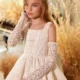 Elegant Ivory Flower Girl Dress Appliques Lace Princess Gown