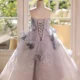 Elegant Mint Green Princess Dress with Floral Details and Sparkling Tulle