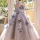 Elegant Mint Green Princess Dress with Floral Details and Sparkling Tulle