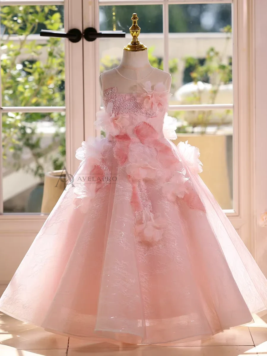 Elegant Mint Green Princess Dress with Floral Details and Sparkling Tulle
