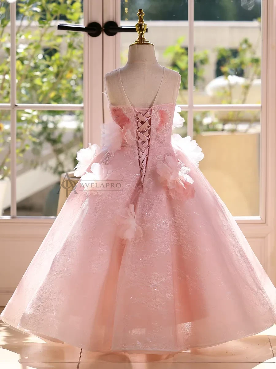 Elegant Mint Green Princess Dress with Floral Details and Sparkling Tulle