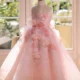 Elegant Mint Green Princess Dress with Floral Details and Sparkling Tulle