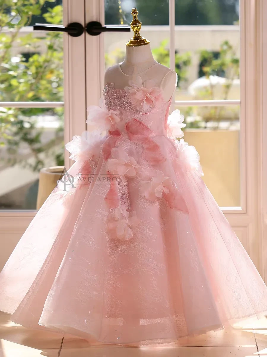 Elegant Mint Green Princess Dress with Floral Details and Sparkling Tulle