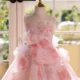 Elegant Mint Green Princess Dress with Floral Details and Sparkling Tulle