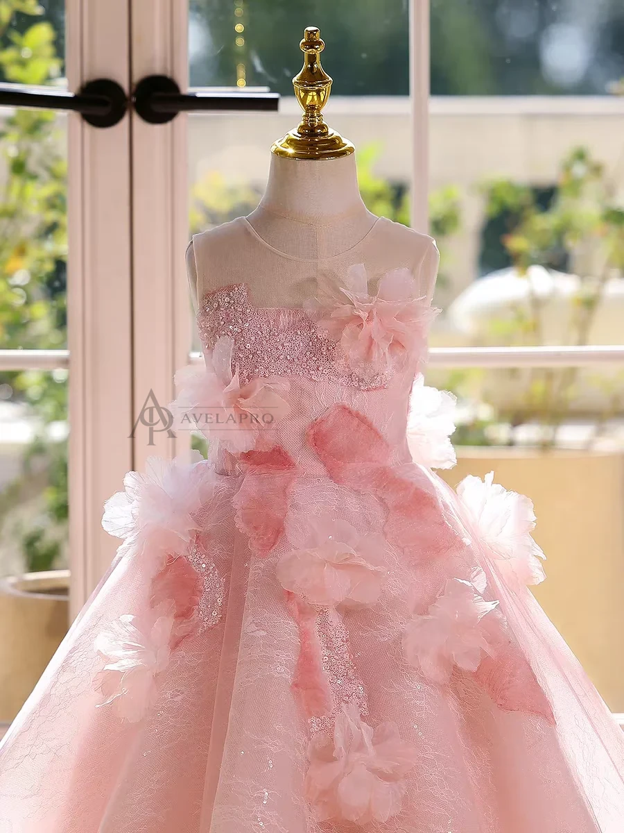 Elegant Mint Green Princess Dress with Floral Details and Sparkling Tulle