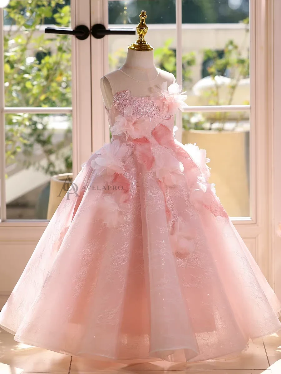 Elegant Mint Green Princess Dress with Floral Details and Sparkling Tulle