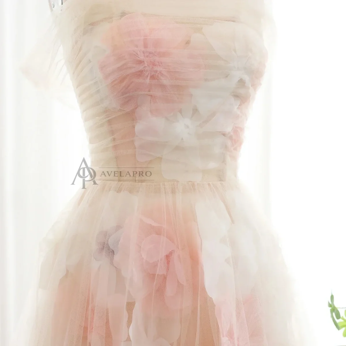Elegant Off Shoulder Pink 3D Flowers Champagne Evening Dress Arabic
