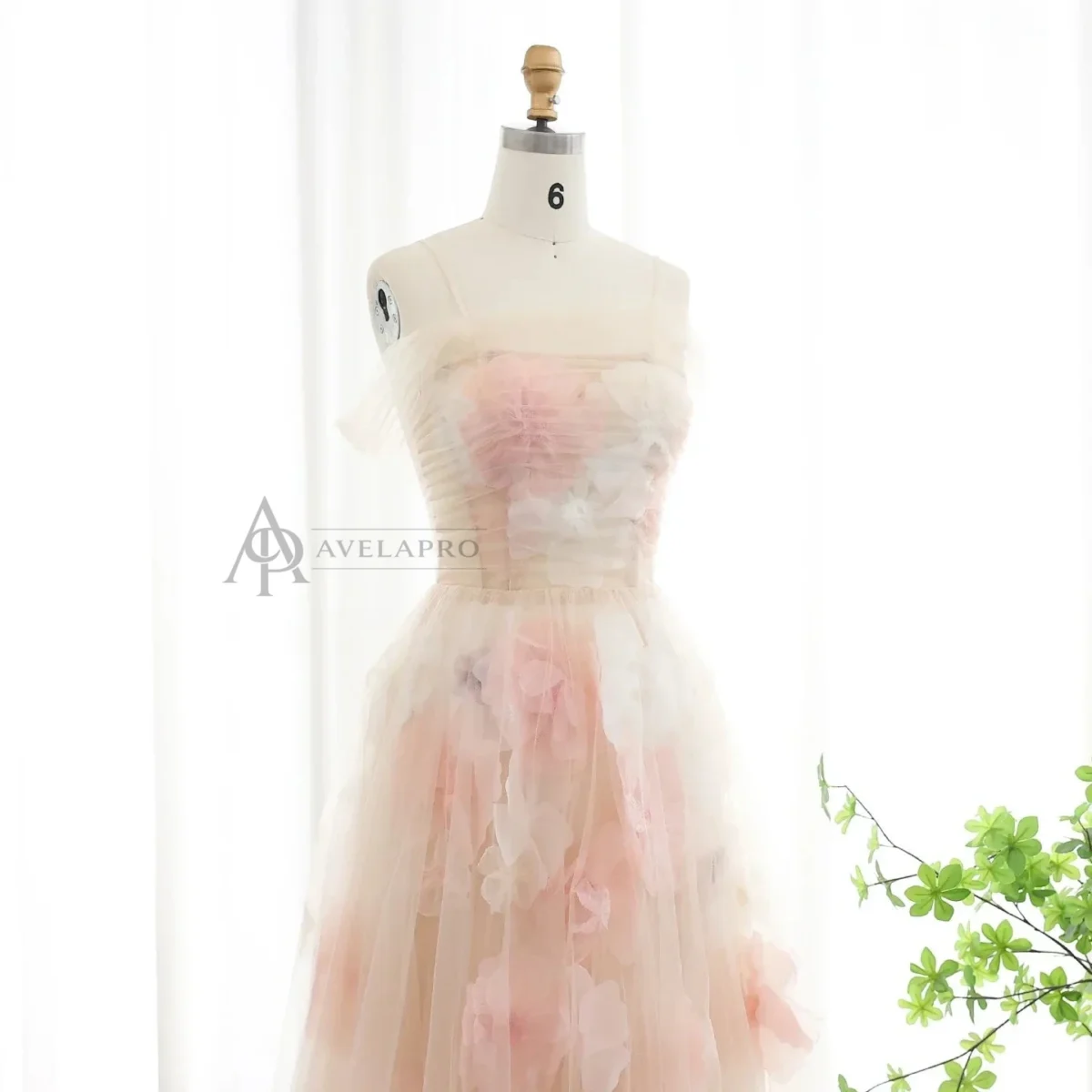 Elegant Off Shoulder Pink 3D Flowers Champagne Evening Dress Arabic