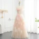 Elegant Off Shoulder Pink 3D Flowers Champagne Evening Dress Arabic