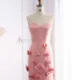 Elegant Pink 3D Flowers Strapless Evening Dress