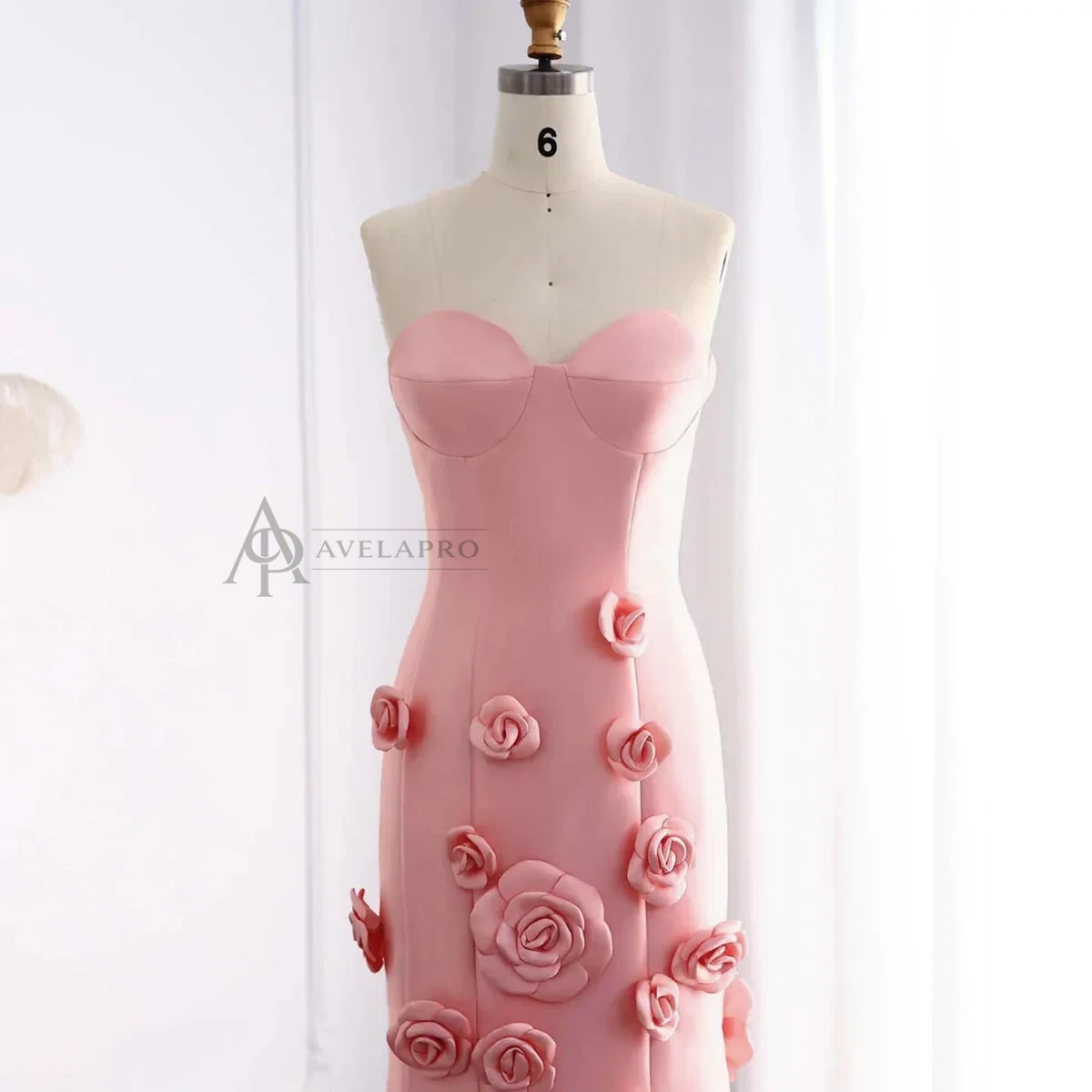 Elegant Pink 3D Flowers Strapless Evening Dress