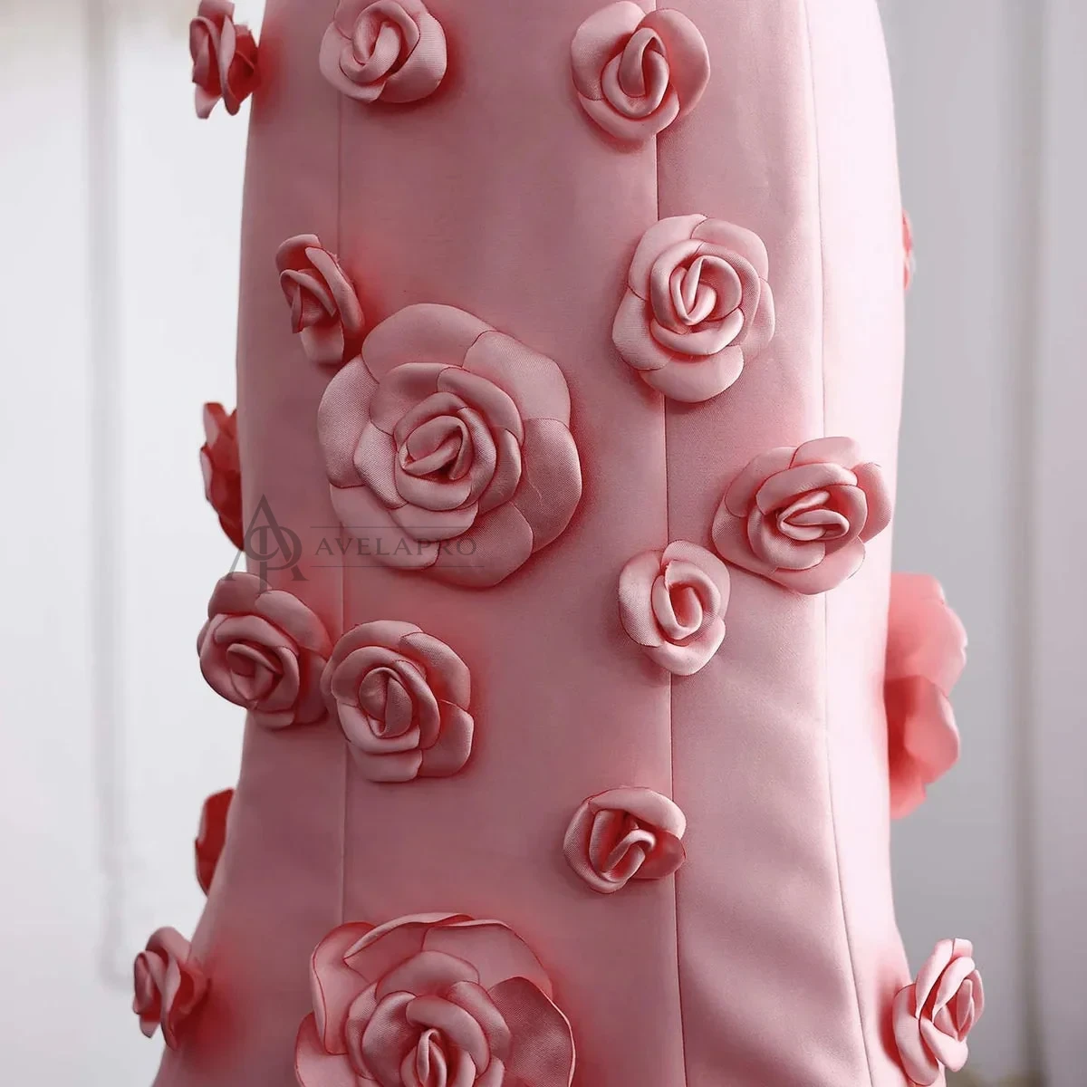 Elegant Pink 3D Flowers Strapless Evening Dress