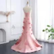 Elegant Pink 3D Flowers Strapless Evening Dress
