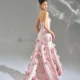 Elegant Pink 3D Flowers Strapless Evening Dress