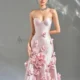 Elegant Pink 3D Flowers Strapless Evening Dress