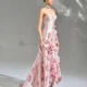 Elegant Pink 3D Flowers Strapless Evening Dress