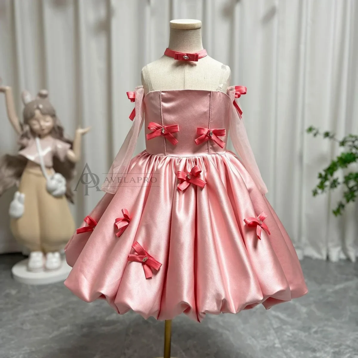 Elegant Pink Arabic Flower Girl Dresses with Glove Dubai Backless
