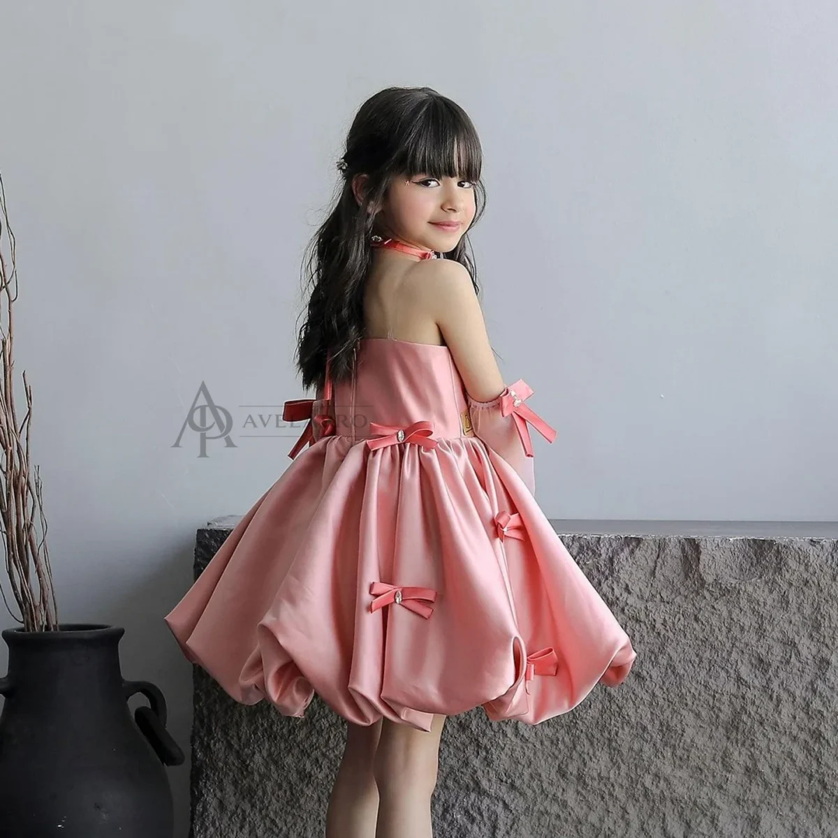 Elegant Pink Arabic Flower Girl Dresses with Glove Dubai Backless