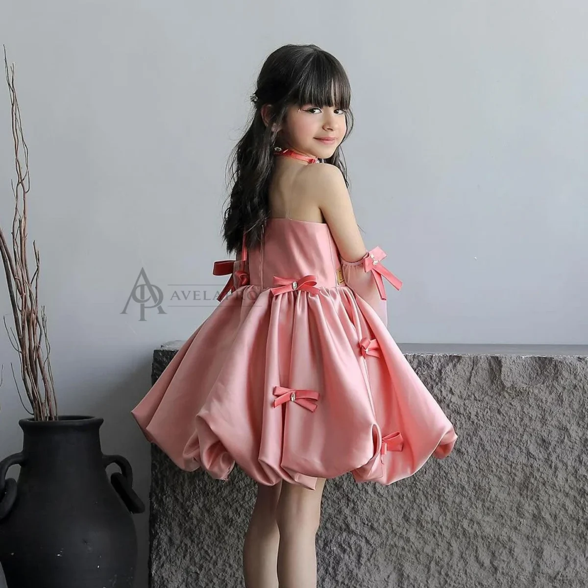 Elegant Pink Arabic Flower Girl Dresses with Glove Dubai Backless