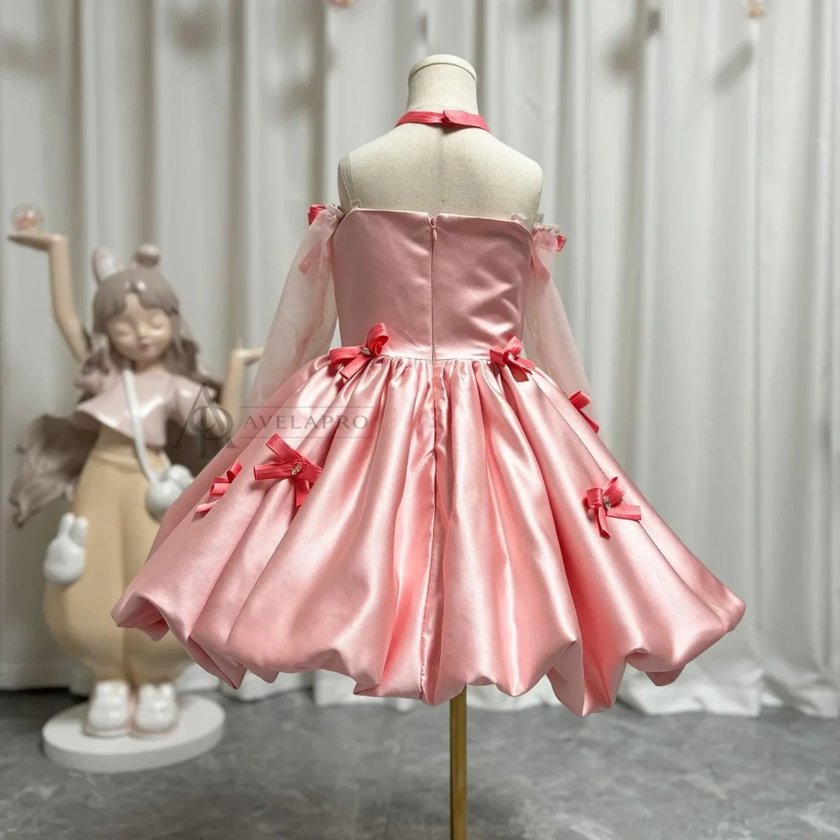 Elegant Pink Arabic Flower Girl Dresses with Glove Dubai Backless