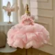 Elegant Pink Flower Girl Dress Kids Princess Birthday Gown