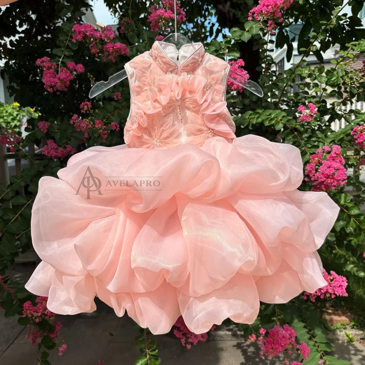 Elegant Pink Flower Girl Dress Kids Princess Birthday Gown