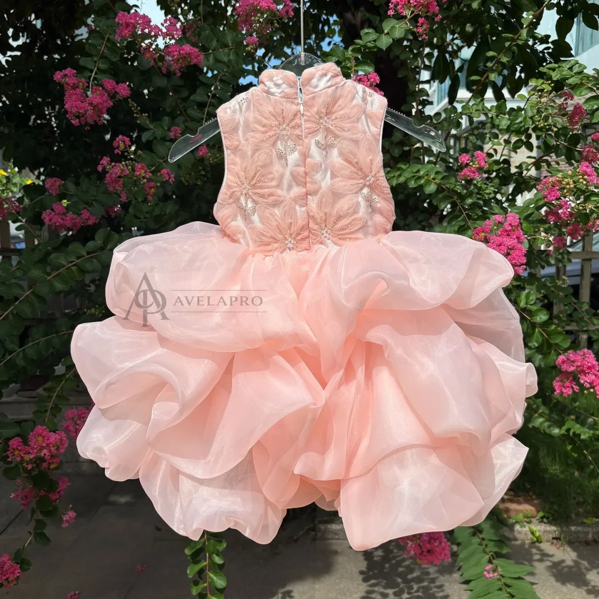 Elegant Pink Flower Girl Dress Kids Princess Birthday Gown