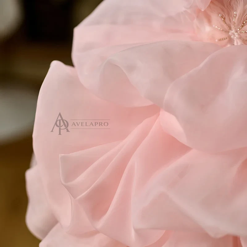 Elegant Pink Flower Girl Dress Kids Princess Birthday Gown