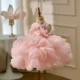 Elegant Pink Flower Girl Dress Kids Princess Birthday Gown