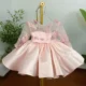 Elegant Pink Girl Bridesmaides Dress Full Sleeve for Princess