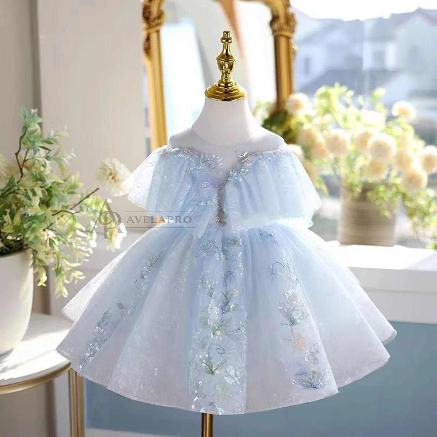 Elegant Tulle Girl Dress Sleeveless Toddler Kids 1st Birthday Gown