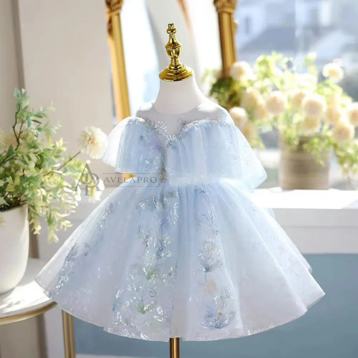 Elegant Tulle Girl Dress Sleeveless Toddler Kids 1st Birthday Gown