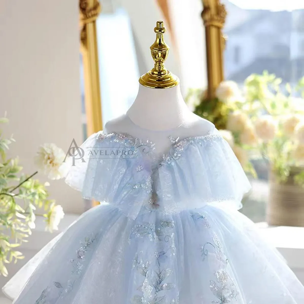 Elegant Tulle Girl Dress Sleeveless Toddler Kids 1st Birthday Gown