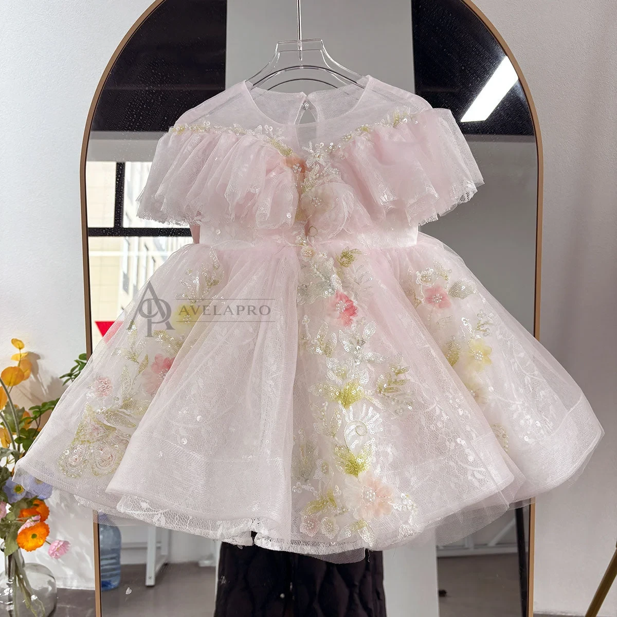 Elegant Tulle Girl Dress Sleeveless Toddler Kids 1st Birthday Gown