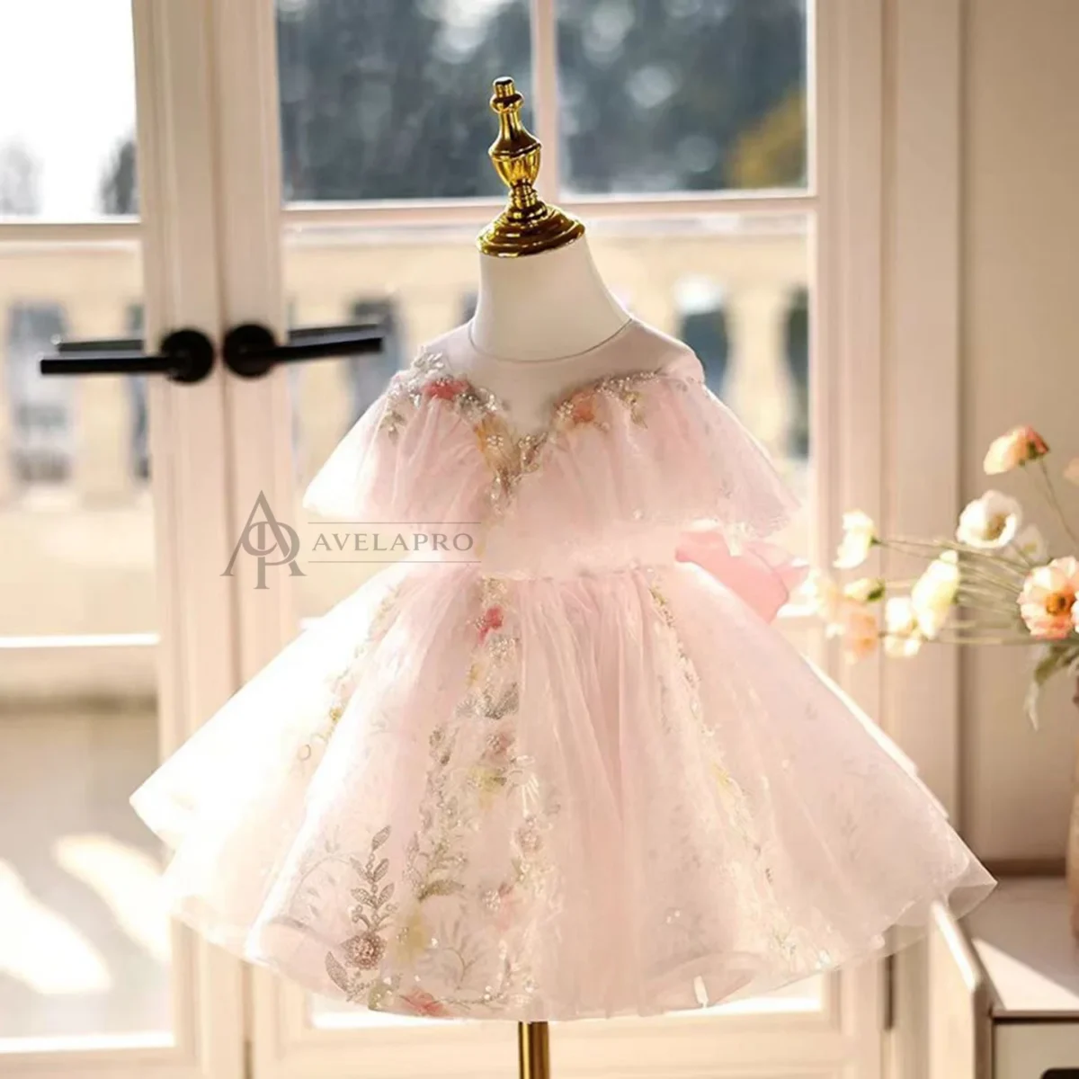 Elegant Tulle Girl Dress Sleeveless Toddler Kids 1st Birthday Gown