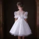 Elegant White Beaded Birthday Girl Dress with Pearls