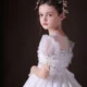 Elegant White Beaded Birthday Girl Dress with Pearls