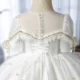Elegant White Beaded Birthday Girl Dress with Pearls